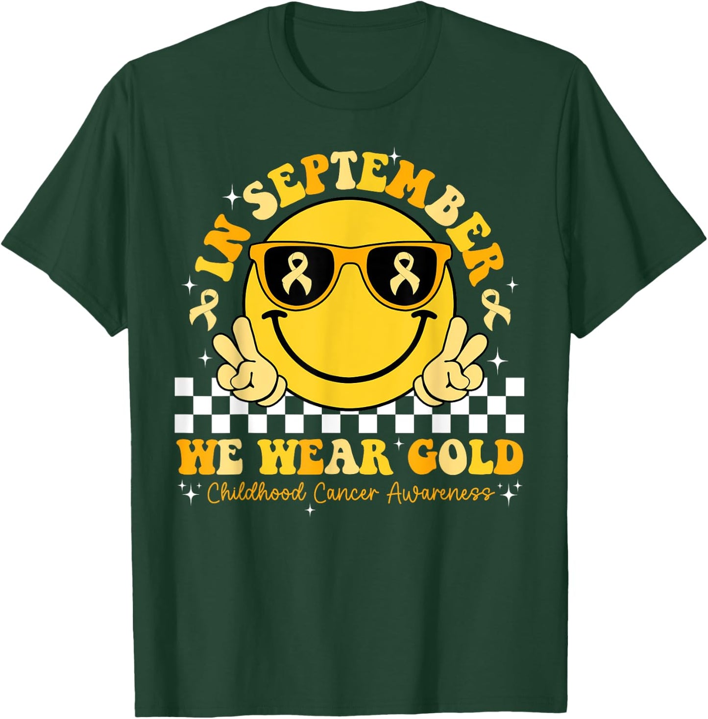 September We Wear Gold Childhood Cancer Awareness Smile Face T-Shirt - T-Shirt | Forest