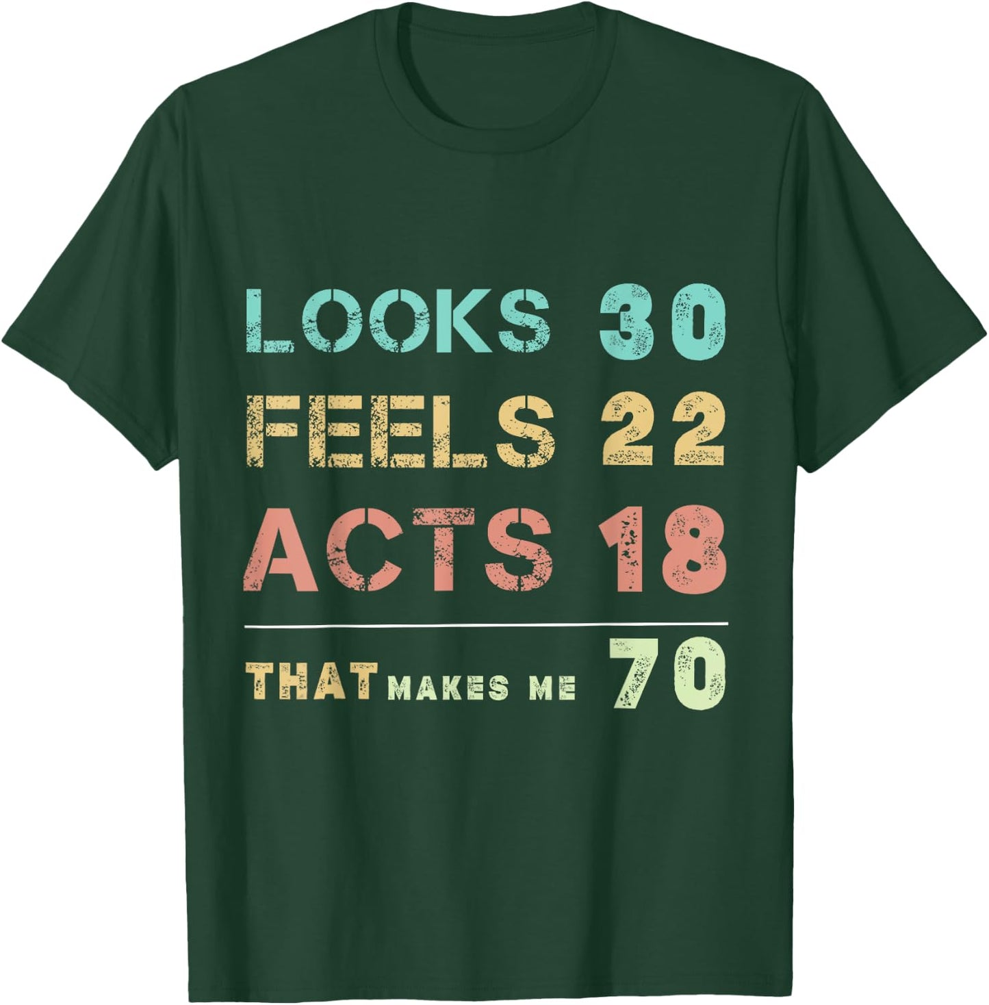 Looks 30 feels 22 acts 18 that makes me 70 happy 70th b day T-Shirt - T-Shirt | Forest