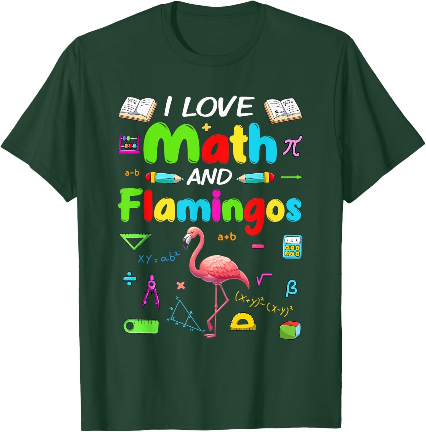 Love Math And Flamingos Students Teachers Costume Colorful T-Shirt - T-Shirt | Forest