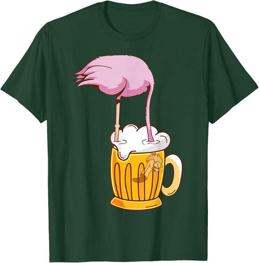 Flamingo Beer, Pink Flamingo Drink T-Shirt - T-Shirt | Forest