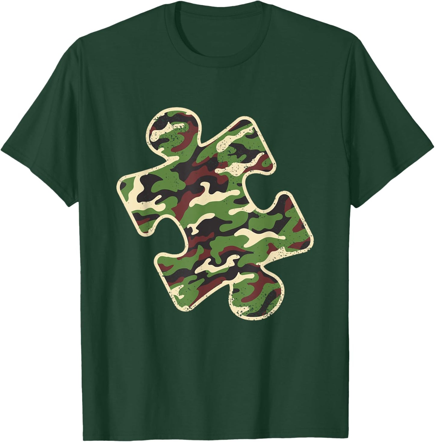 Autism Awareness Camo Puzzle Piece Vintage Camoflauge T-Shirt - T-Shirt | Forest