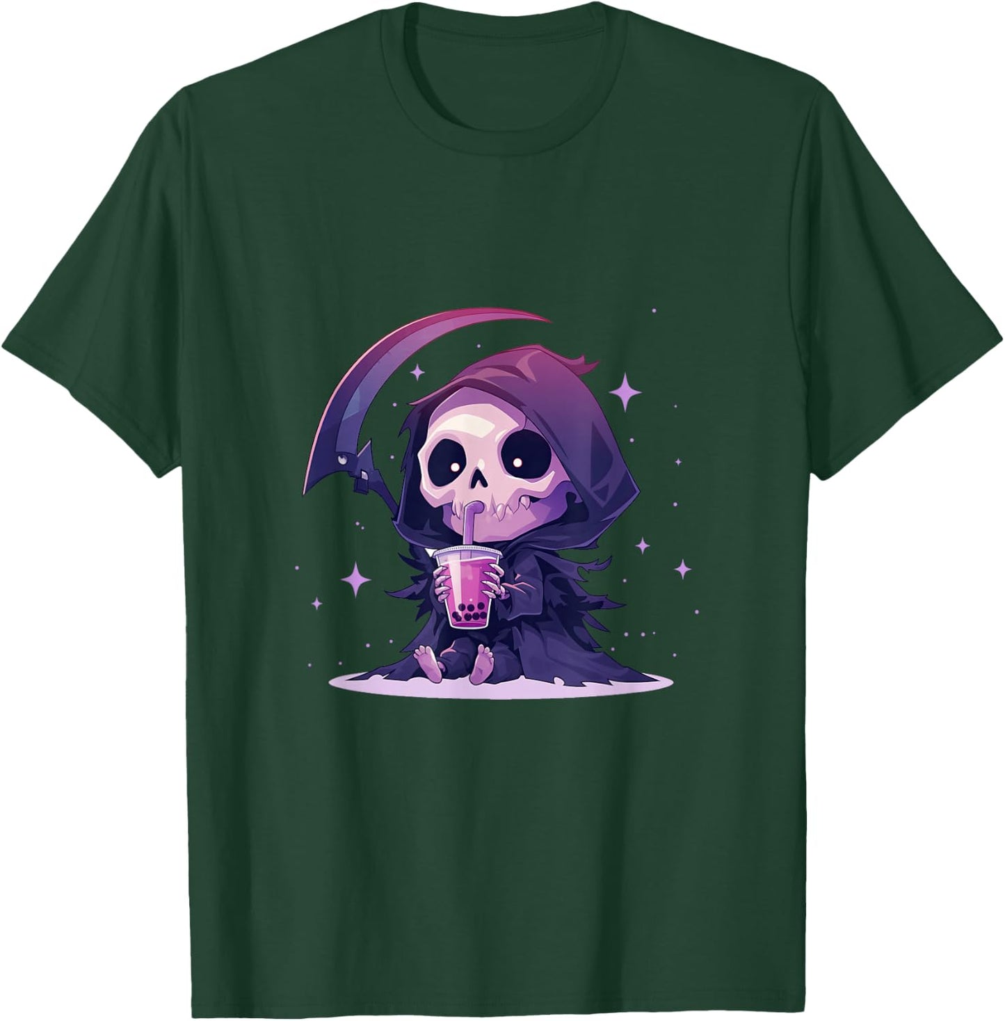 Chibi Grim Reaper Drinking Boba Tea T-Shirt - T-Shirt | Forest