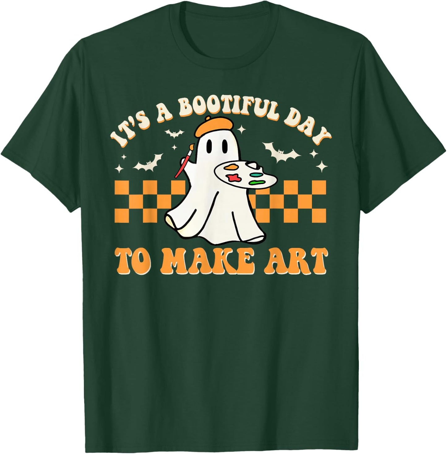 It's A Bootiful Day To Make Art Halloween Art Teacher Groovy T-Shirt - T-Shirt | Forest