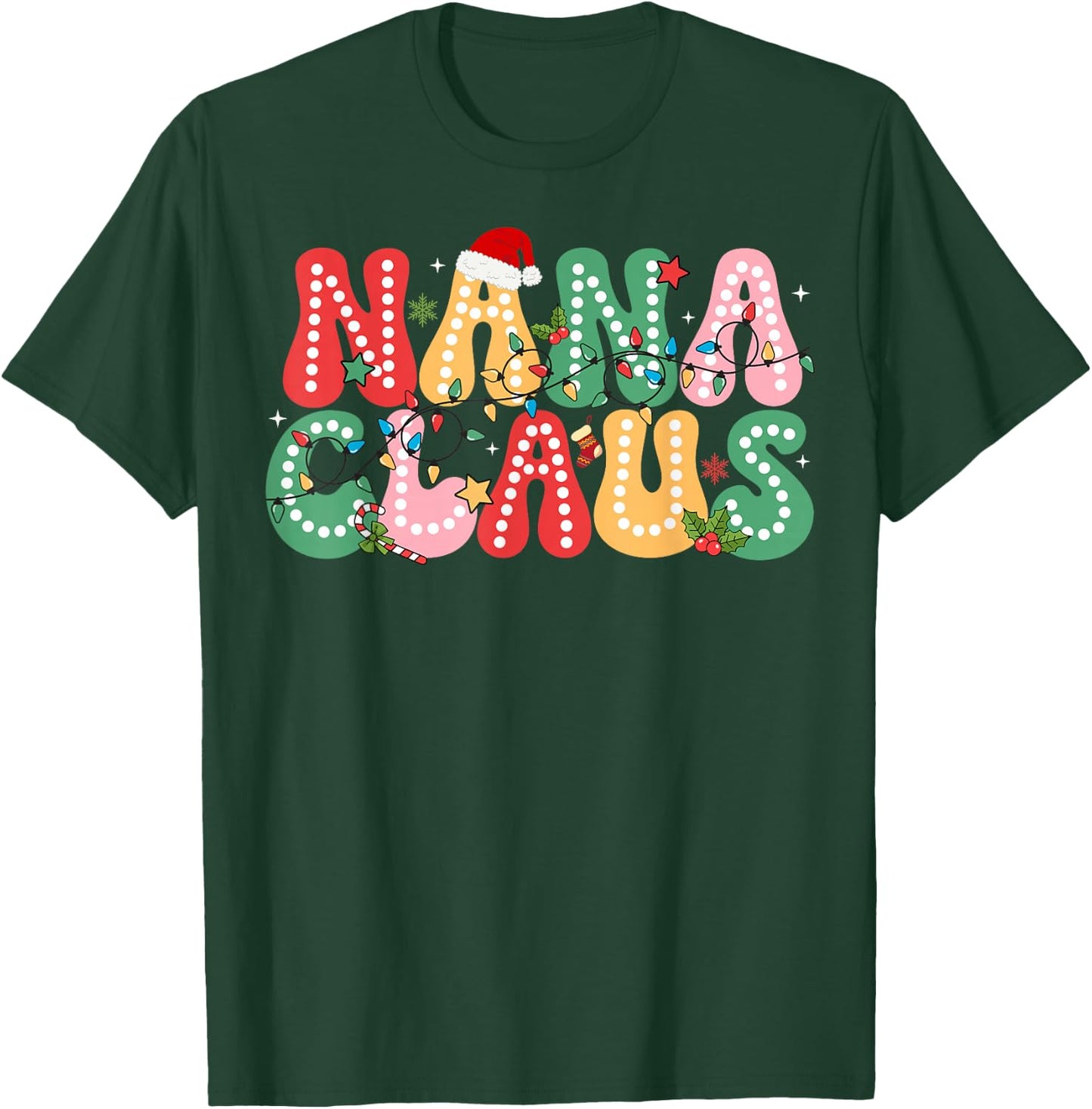 Nana Claus Christmas Lights Pajama Family Matching T-Shirt - T-Shirt | Forest