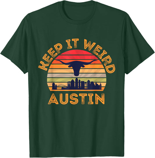 Austin, Texas Keep It Weird Longhorn Sunset T-Shirt - T-Shirt | Forest