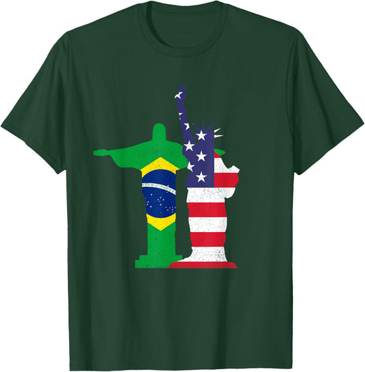 Half Brazilian Half American USA Brazil Culture Patriot Flag T-Shirt - T-Shirt | Forest