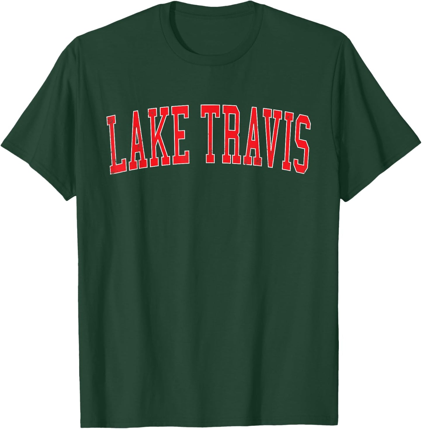 Vintage Lake Travis Distressed Red Varsity Style T-Shirt - T-Shirt | Forest