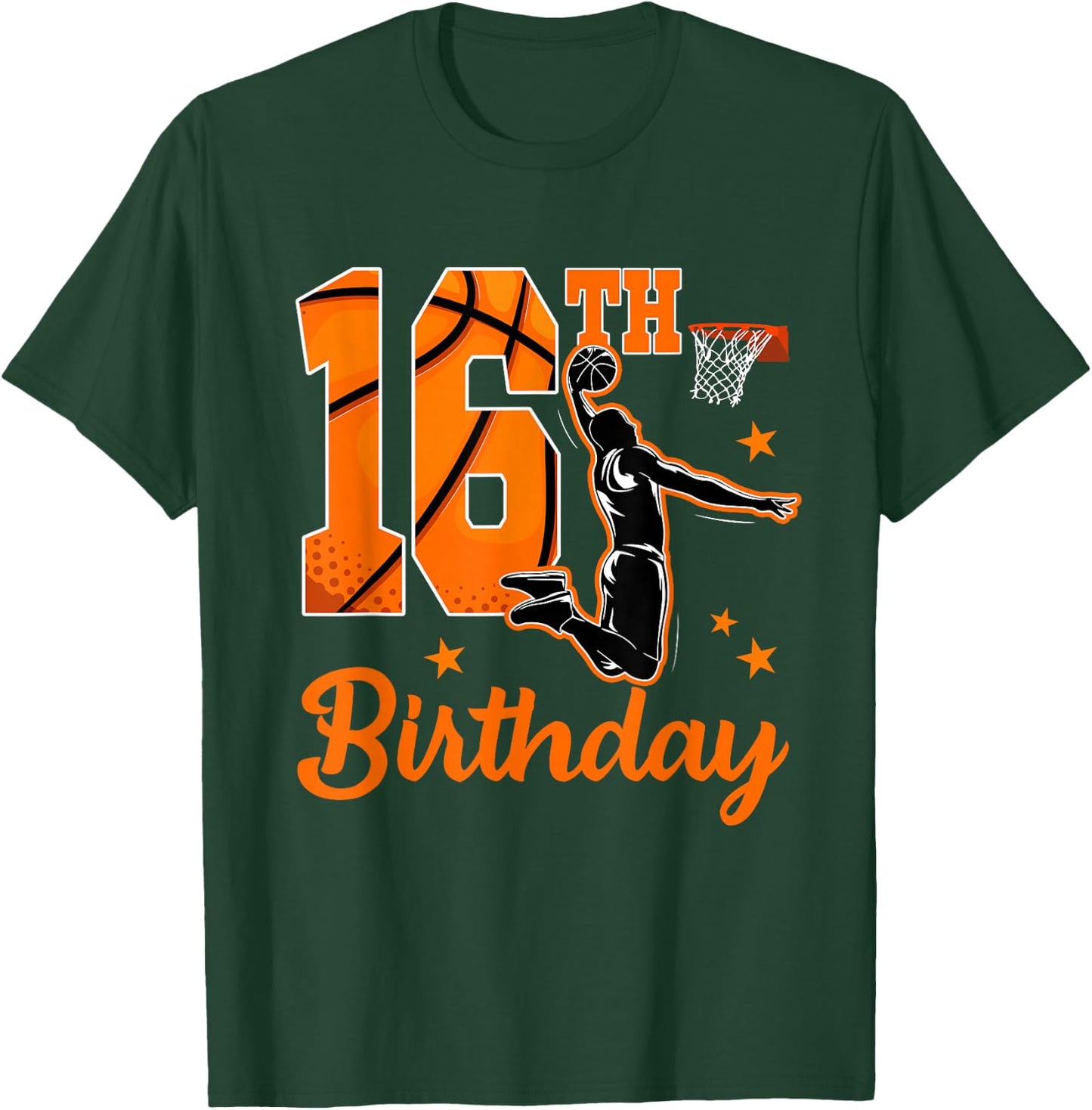 16th Birthday Basketball Theme 16 Year Old Boy Party T-Shirt - T-Shirt | Forest