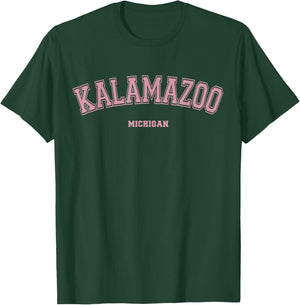 Pink Kalamazoo Michigan MI Varsity Style on Kalamazoo T-Shirt - T-Shirt | Forest