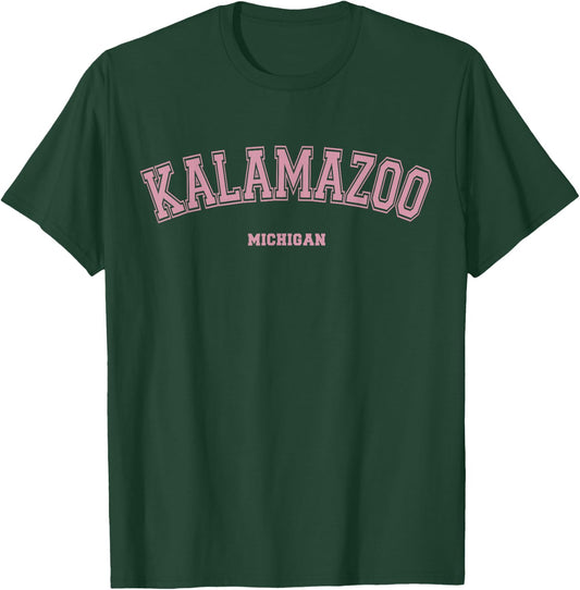 Pink Kalamazoo Michigan MI Varsity Style on Kalamazoo T-Shirt - T-Shirt | Forest