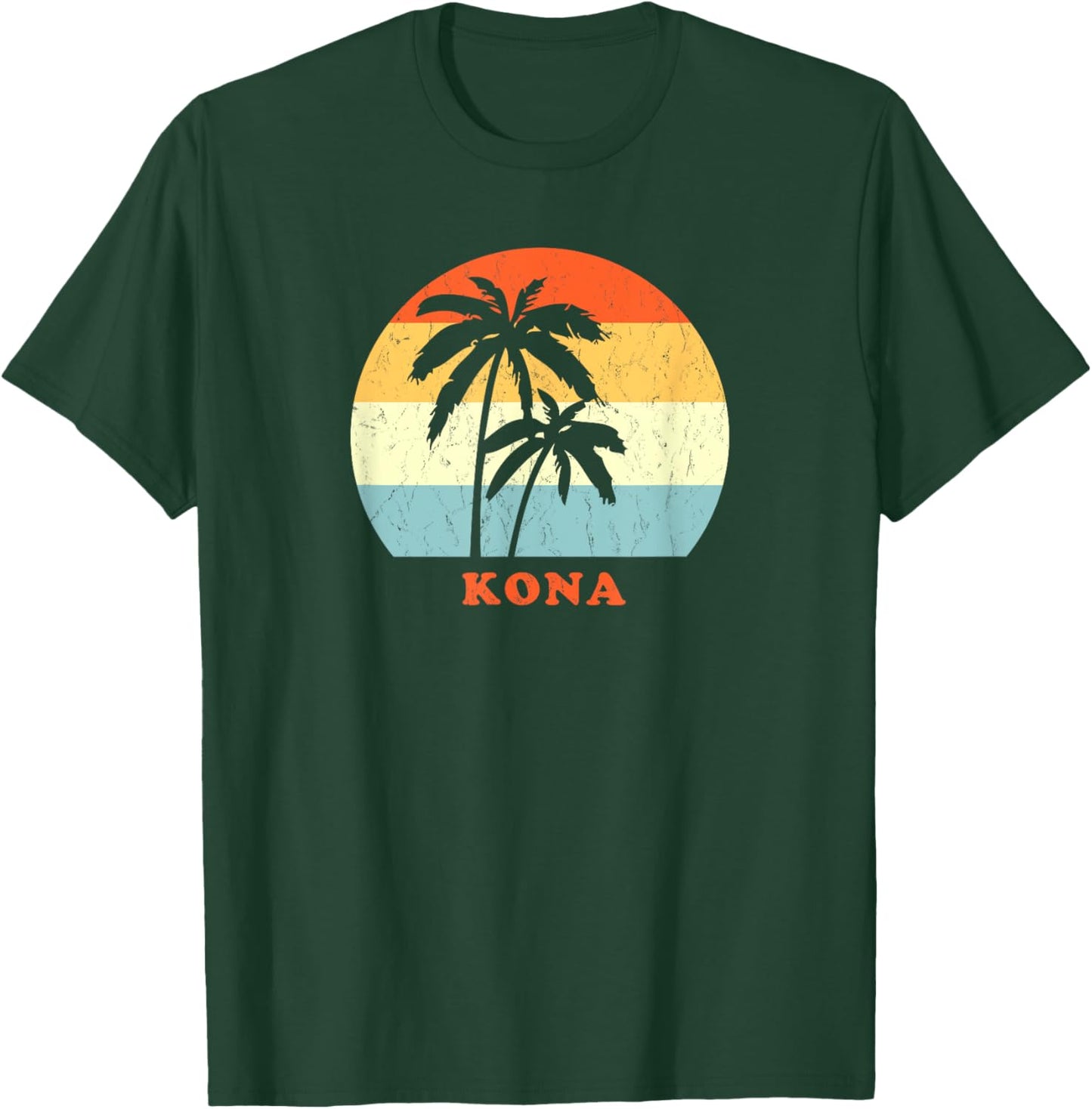 Kona, Hawaii Vintage Palm Tree Sunset Throwback T-Shirt - T-Shirt | Forest