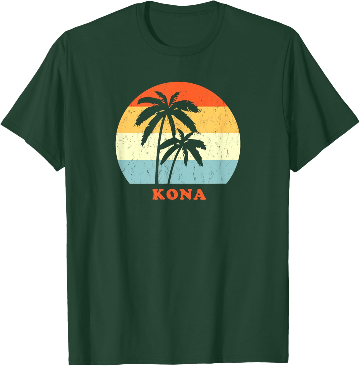 Kona, Hawaii Vintage Palm Tree Sunset Throwback T-Shirt - T-Shirt | Forest
