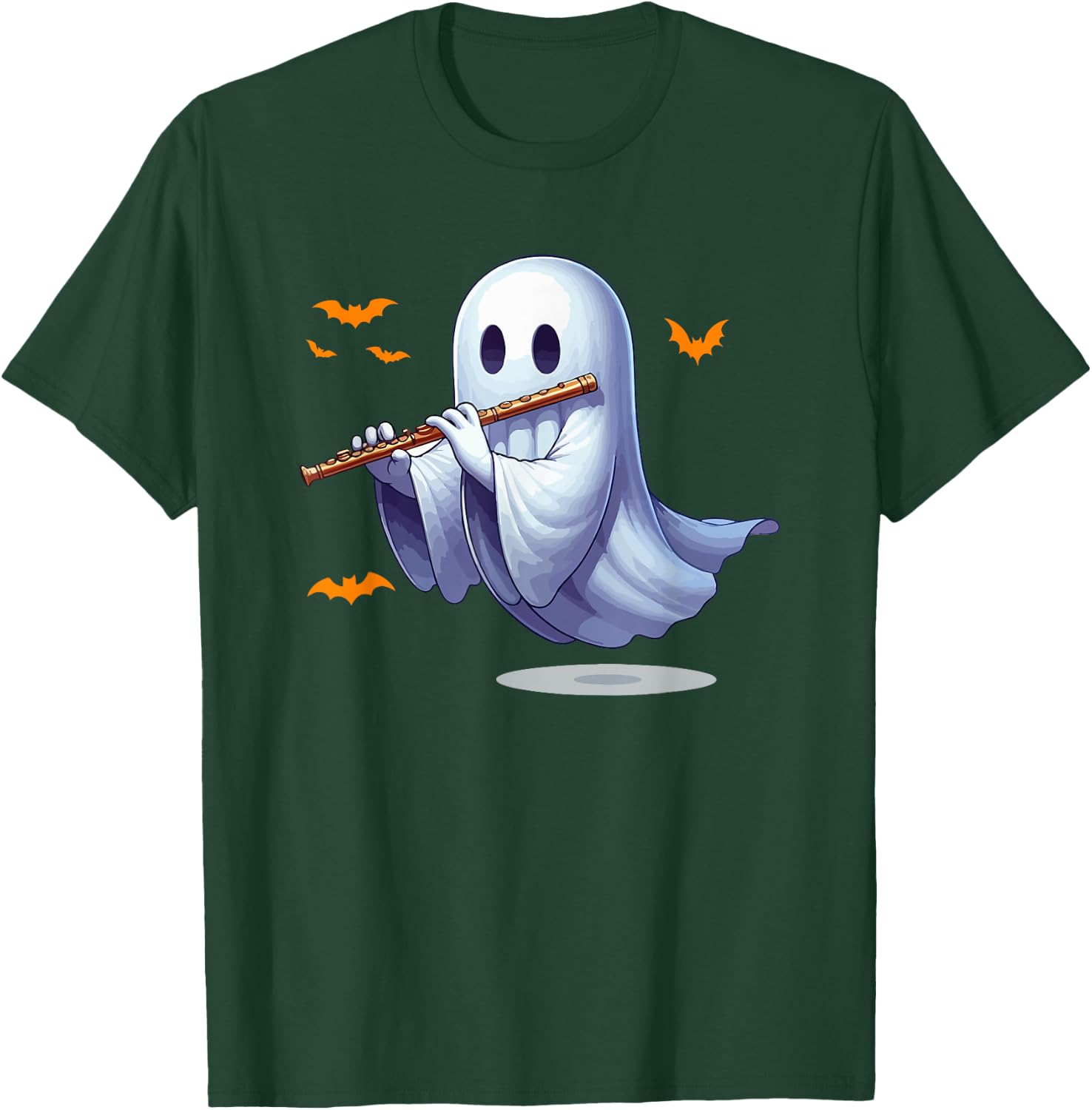 Boo Ghost Playing Flute Halloween Musical Instrument T-Shirt - T-Shirt | Forest