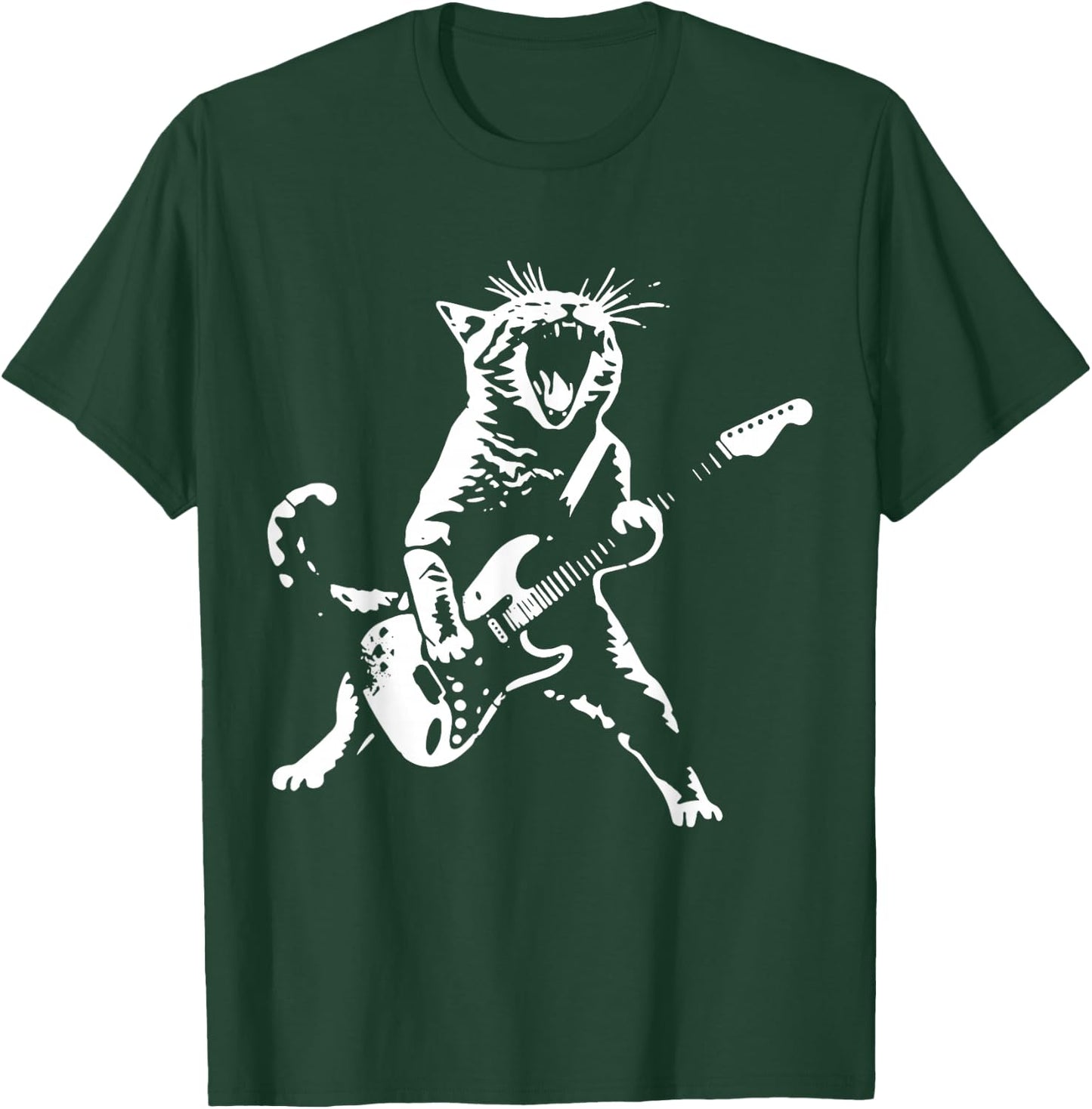 Rock Cat Playing Guitar - Funny Guitar Cat T-Shirt - T-Shirt | Forest