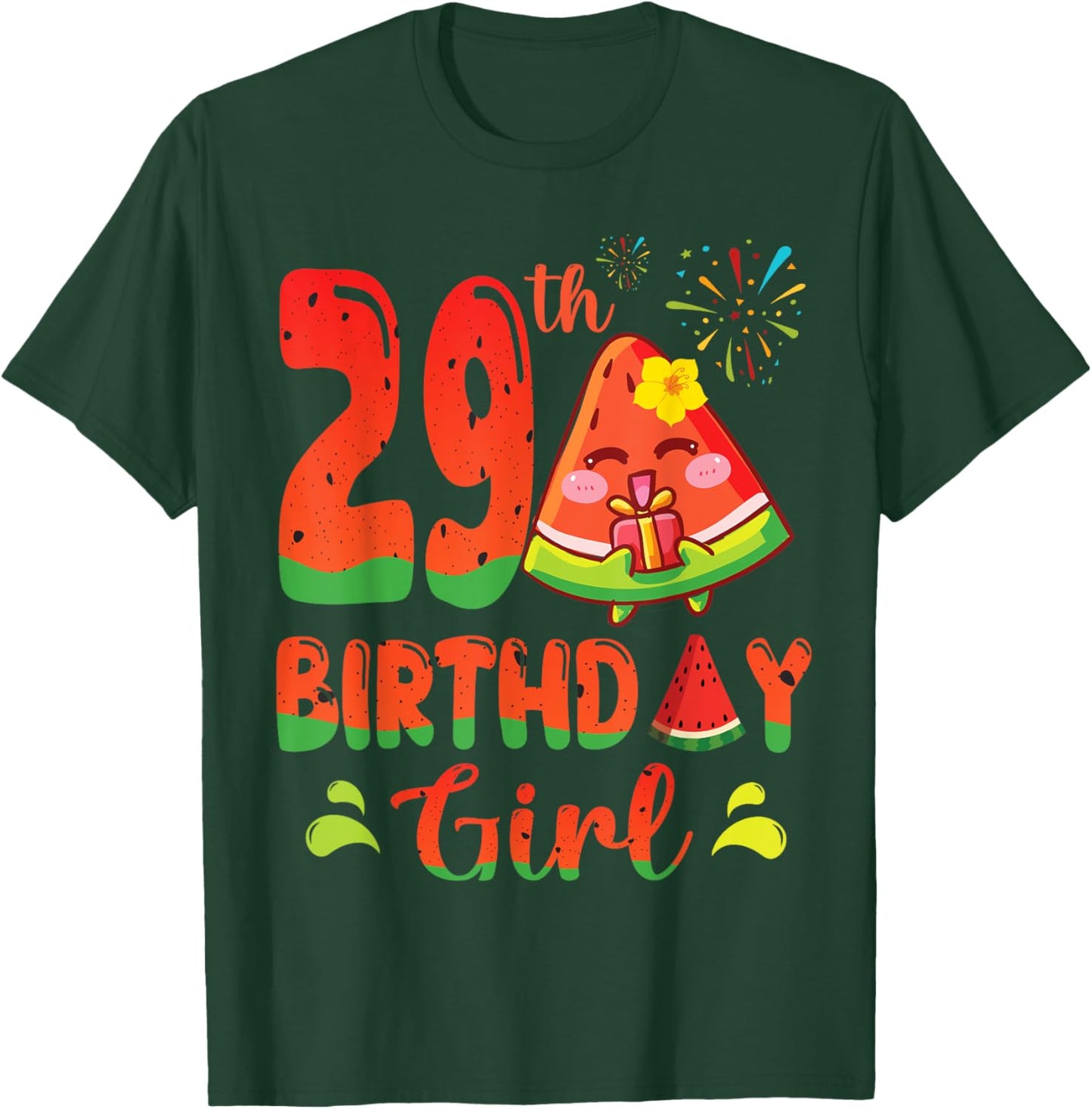 Watermelon Smiling Presents Fireworks 29th Birthday A Girl T-Shirt - T-Shirt | Forest