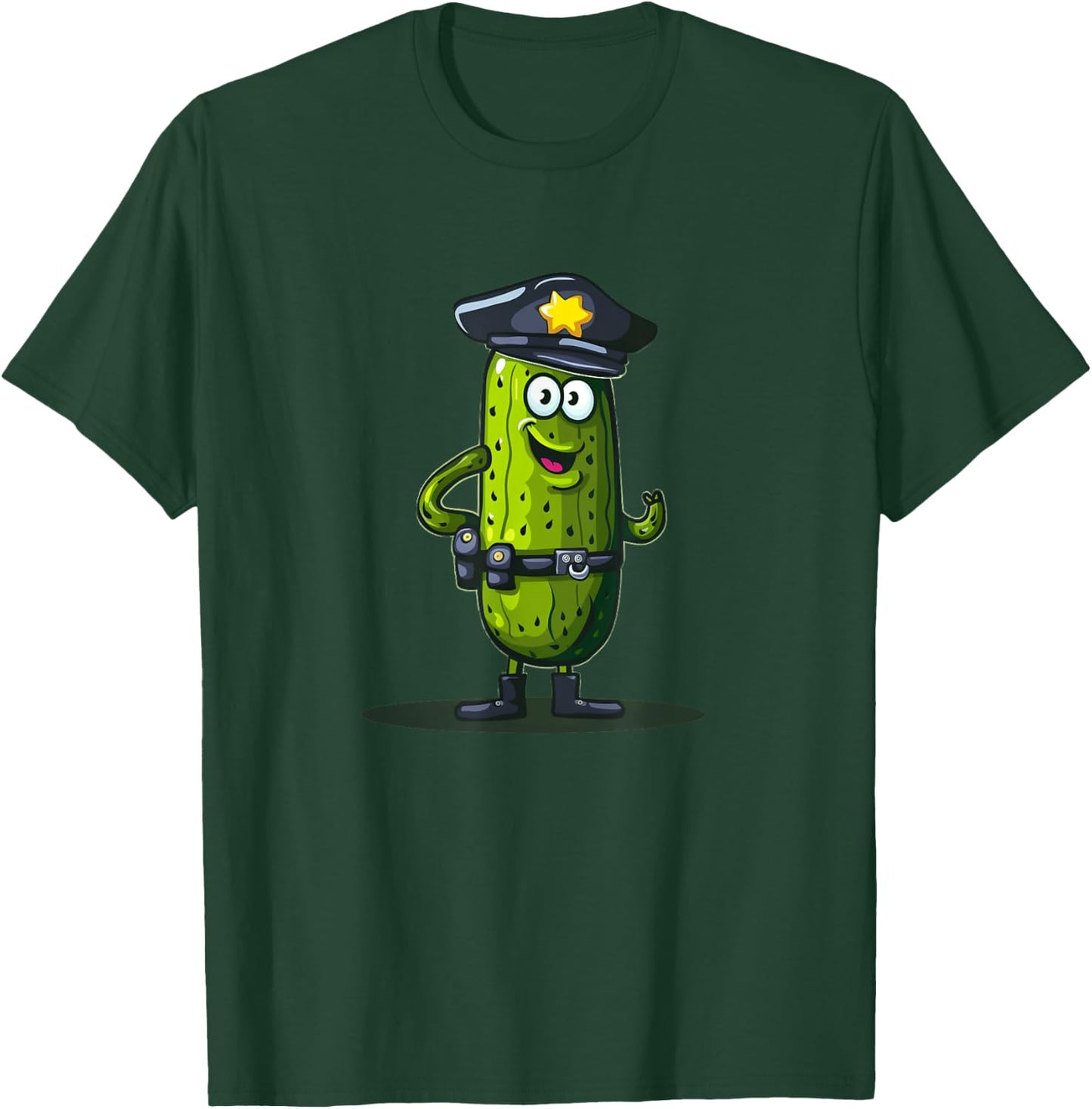 Funny looking Pickle in Police Office Outfit T-Shirt - T-Shirt | Forest