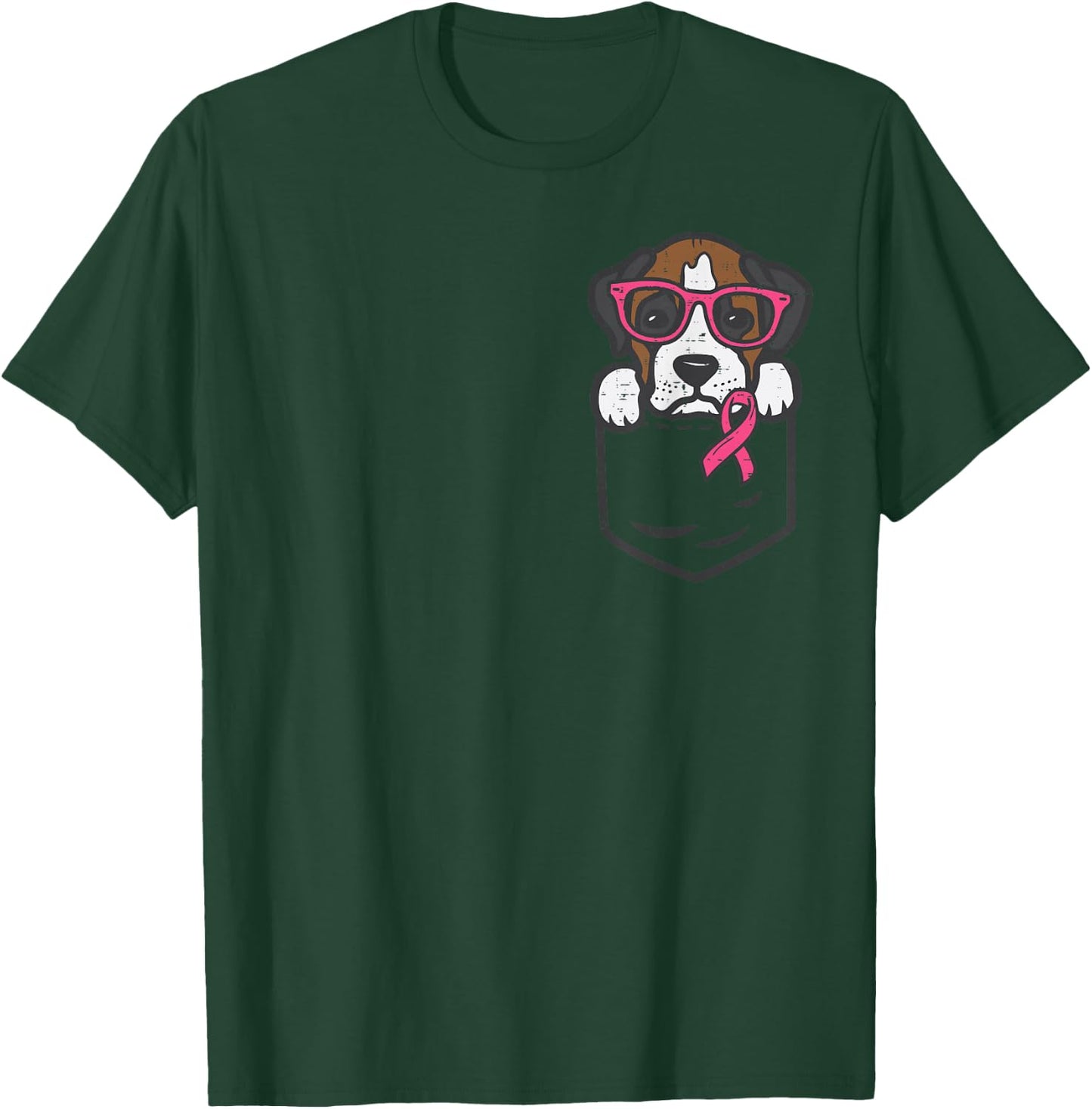 Pocket Boxer Dog Pink Ribbon Breast Cancer Awareness T-Shirt - T-Shirt | Forest