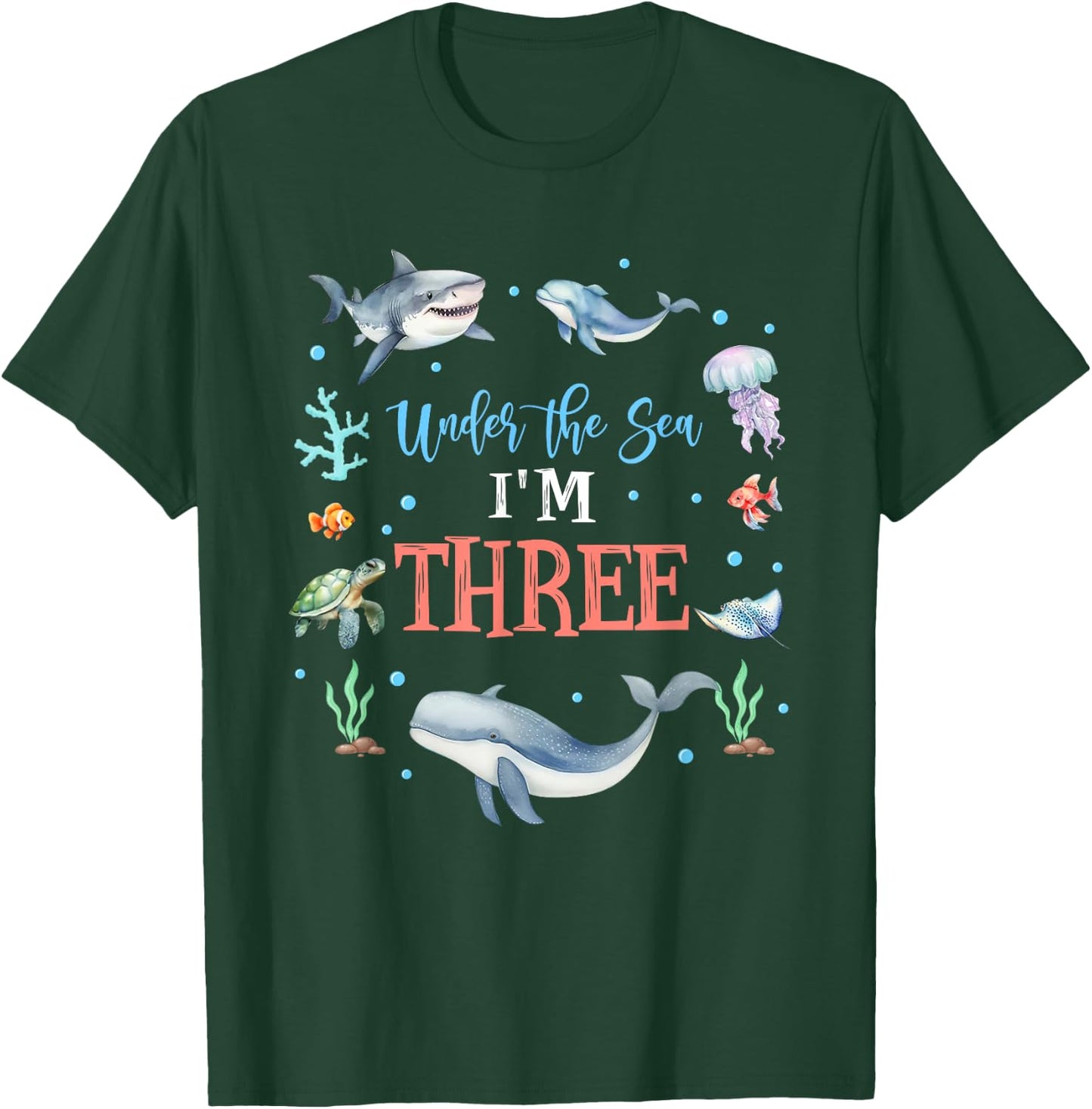 Under The Sea I'm 3 Year Old Ocean Life Whale 3rd Birthday T-Shirt - T-Shirt | Forest