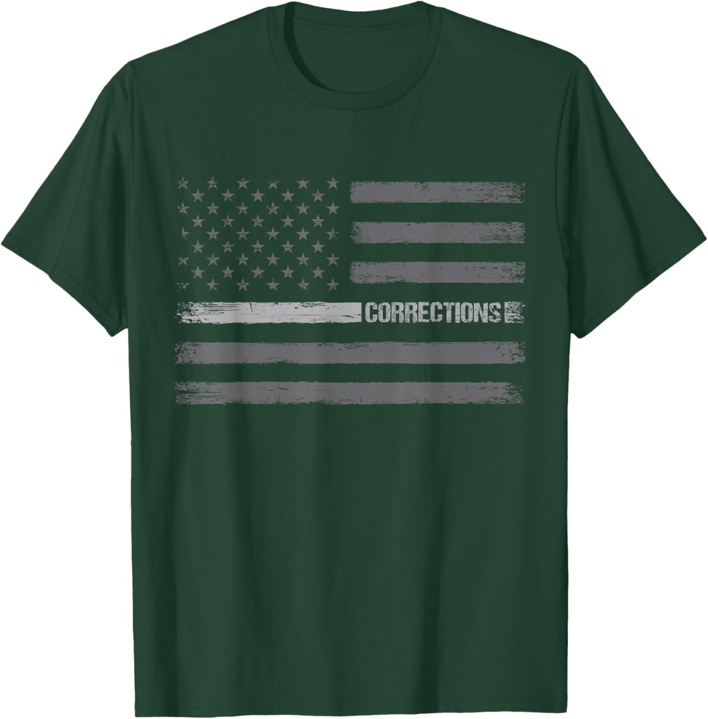 Corrections - Thin Silver Line Flag Correctional Officer T-Shirt - T-Shirt | Forest