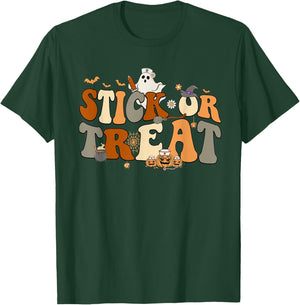 Retro Ghost Stick or Treat Halloween Nurse Spooky Nurse T-Shirt - T-Shirt | Forest