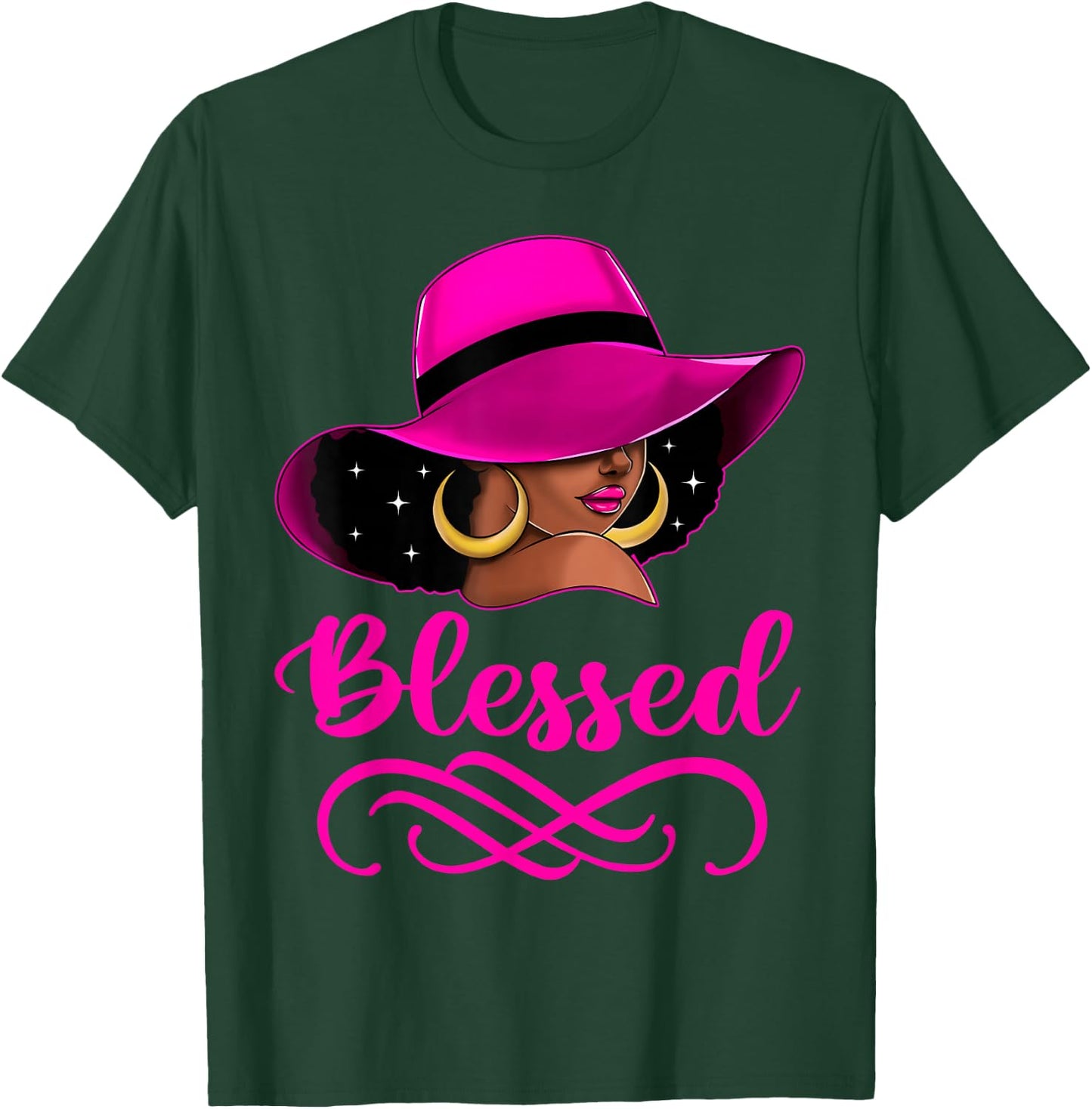 Blessed African American Afro Black Women With Hat Christian T-Shirt - T-Shirt | Forest