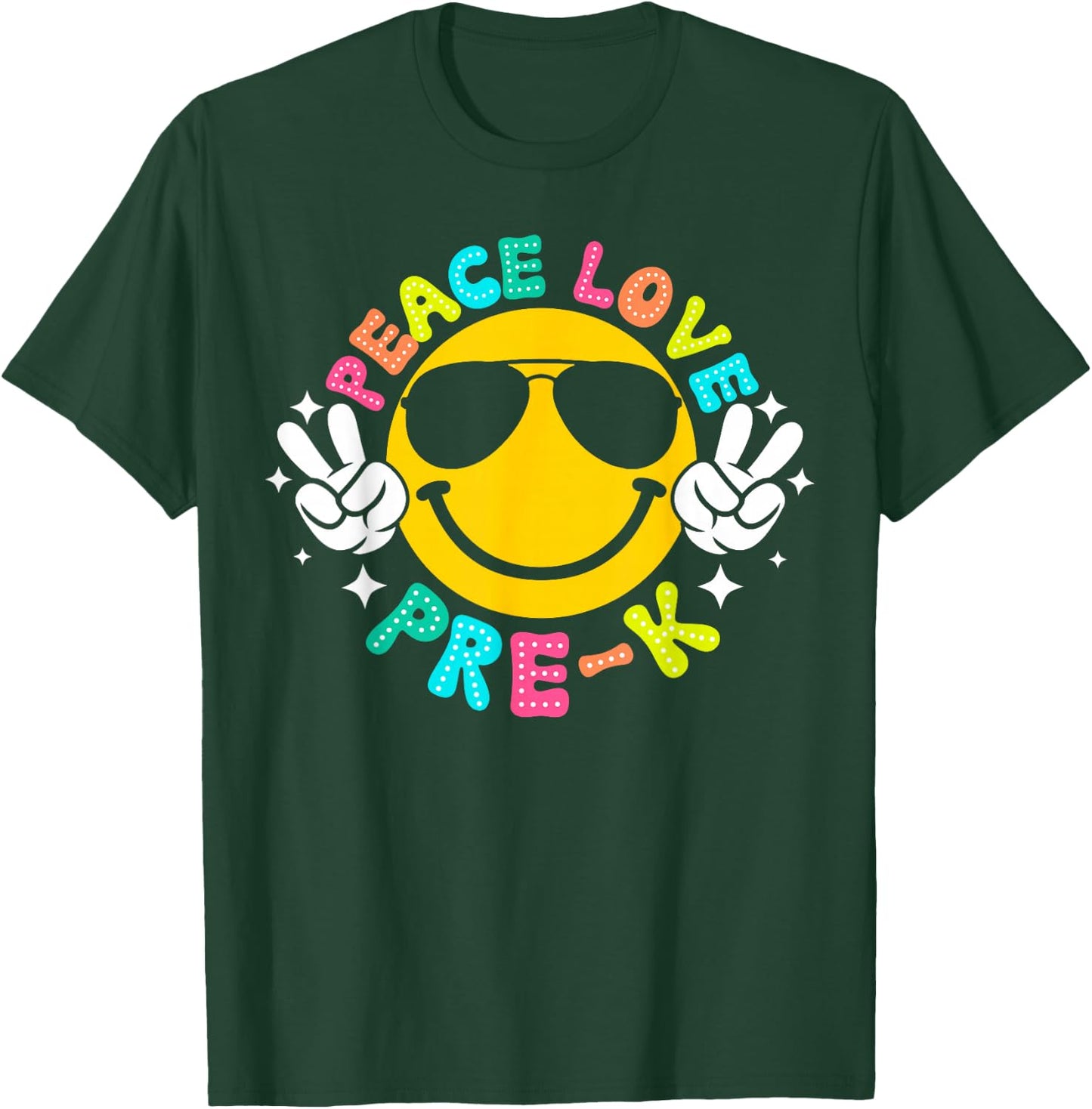 Peace Love Pre-K Retro Back To School 2024 Preschool Teacher T-Shirt - T-Shirt | Forest