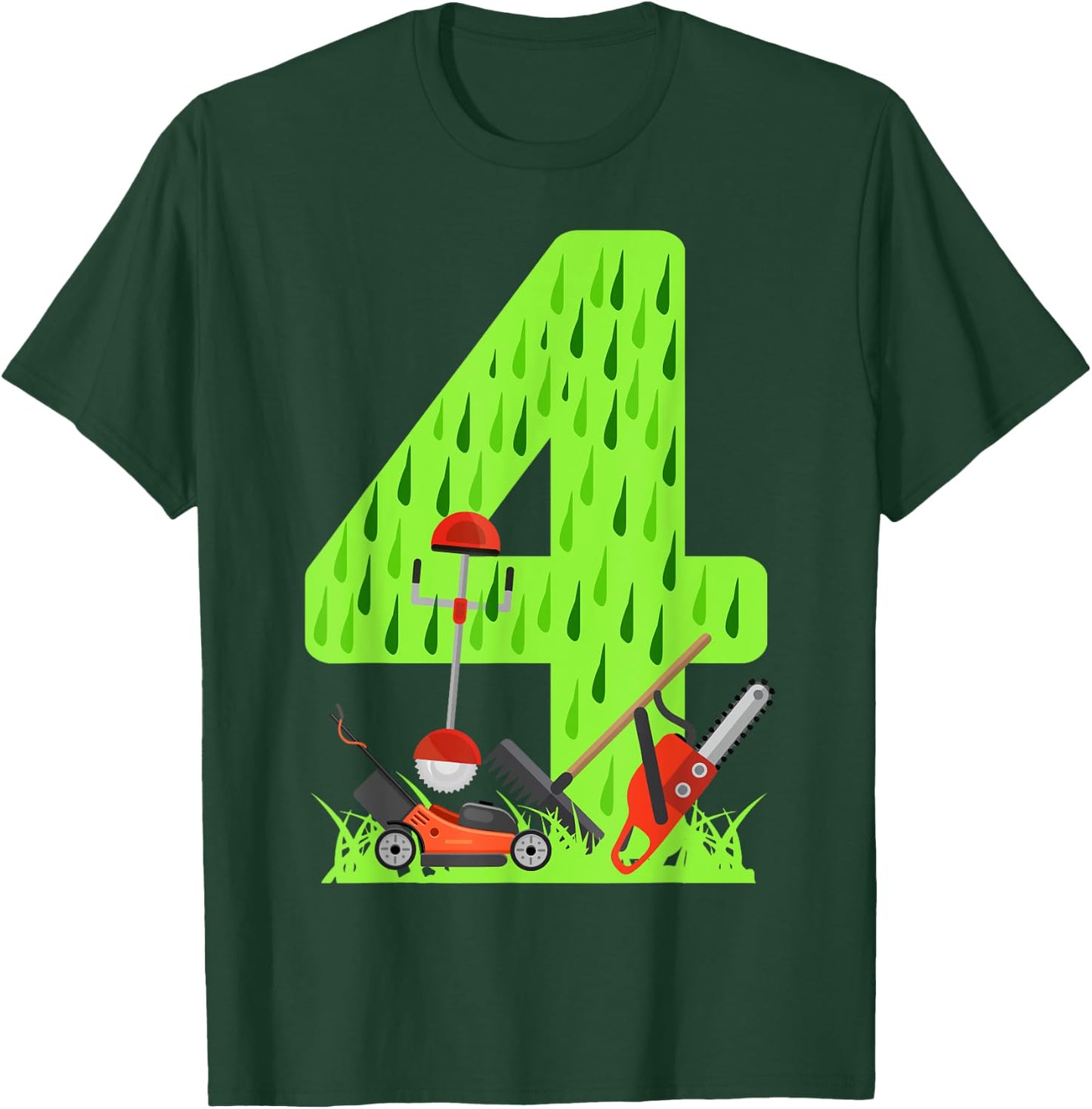 Funny 4th Birthday Lawn Mower for Boys Who Love Grass Mowing T-Shirt - T-Shirt | Forest