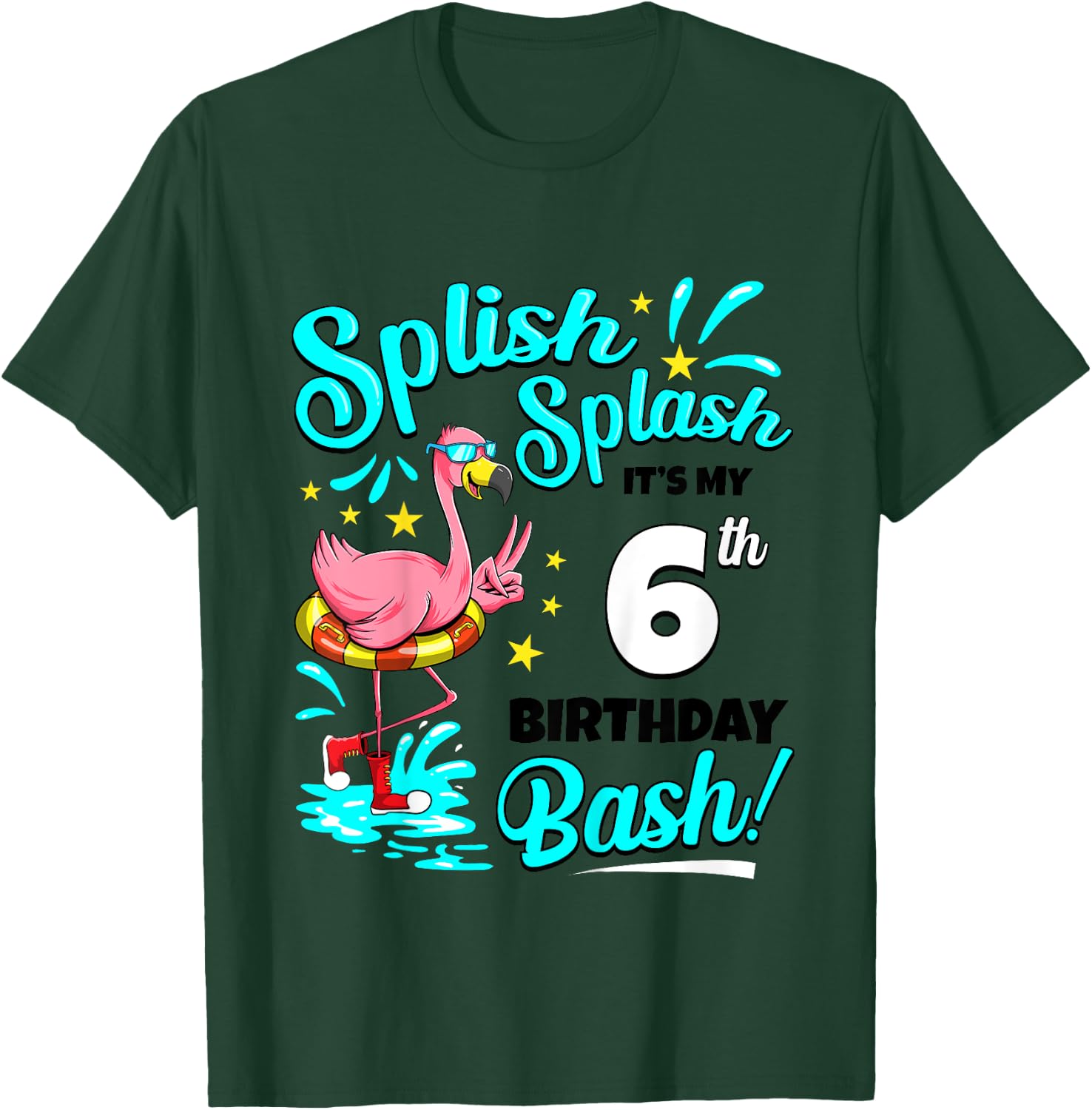 6th Birthday Flamingo 6 Years Old Pool Party Summer for Girls Kids T-Shirt - T-Shirt | Forest