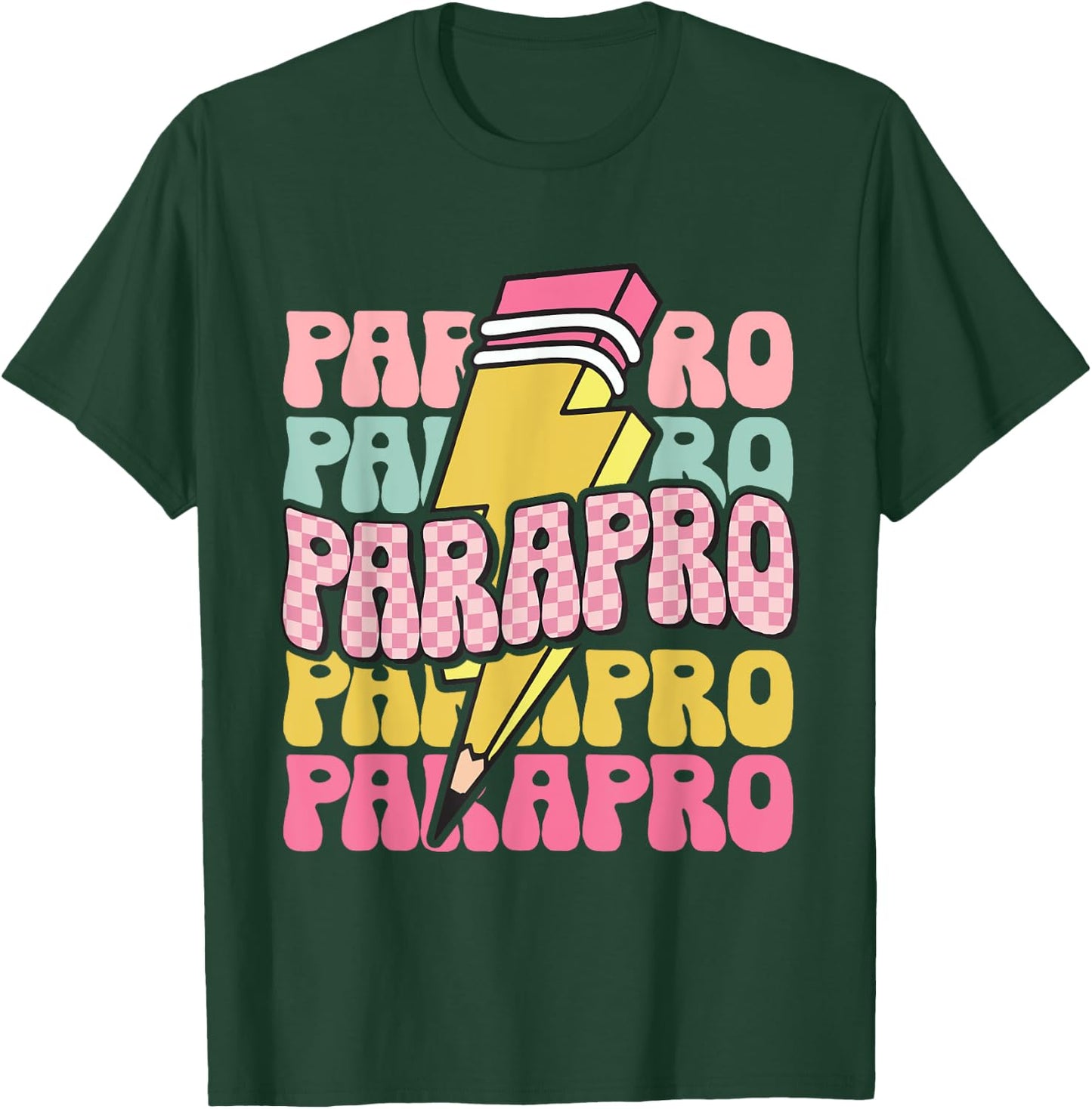 Retro Parapro Pencil Lightning Bolt Paraprofessional Team T-Shirt - T-Shirt | Forest