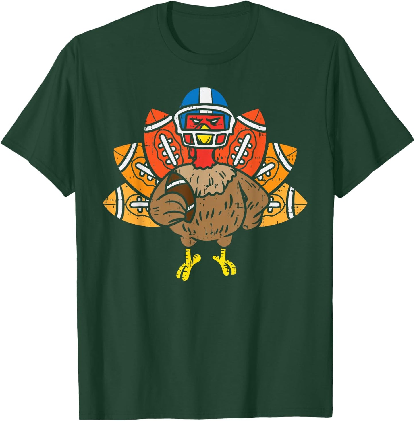 American Football Player Turkey Thanksgiving Day Sport Gift T-Shirt - T-Shirt | Forest