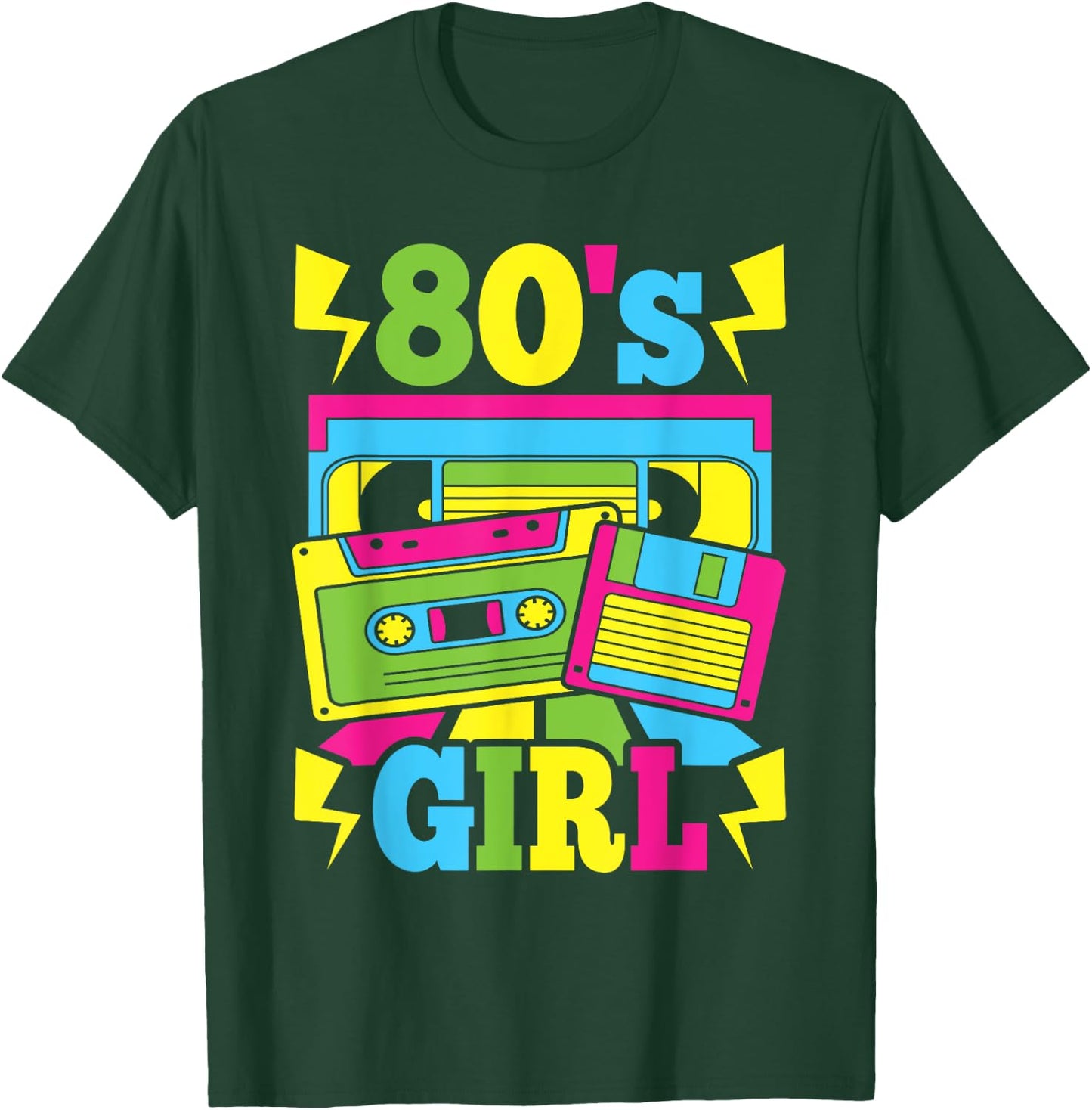 80s Girl 1980s Theme Party 80s Costume Outfit Women Girls T-Shirt - T-Shirt | Forest