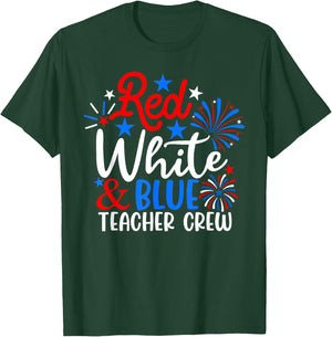 Red White & Blue Teacher Crew Funny 4th Of July Patriotic Women Men T-Shirt - T-Shirt | Forest