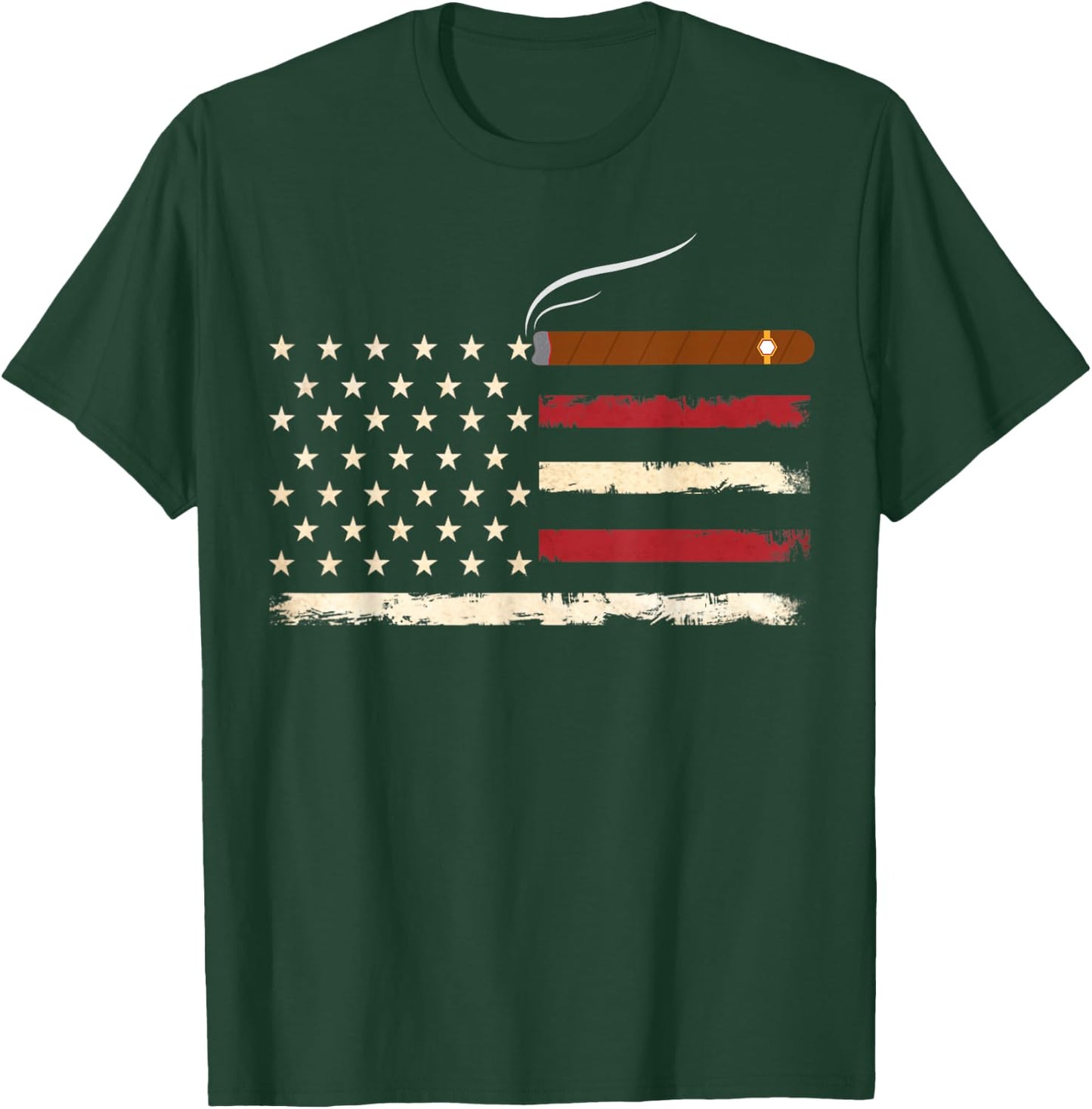 Fun Cigar Smoking USA American Flag 4th of July Smoke T-Shirt - T-Shirt | Forest