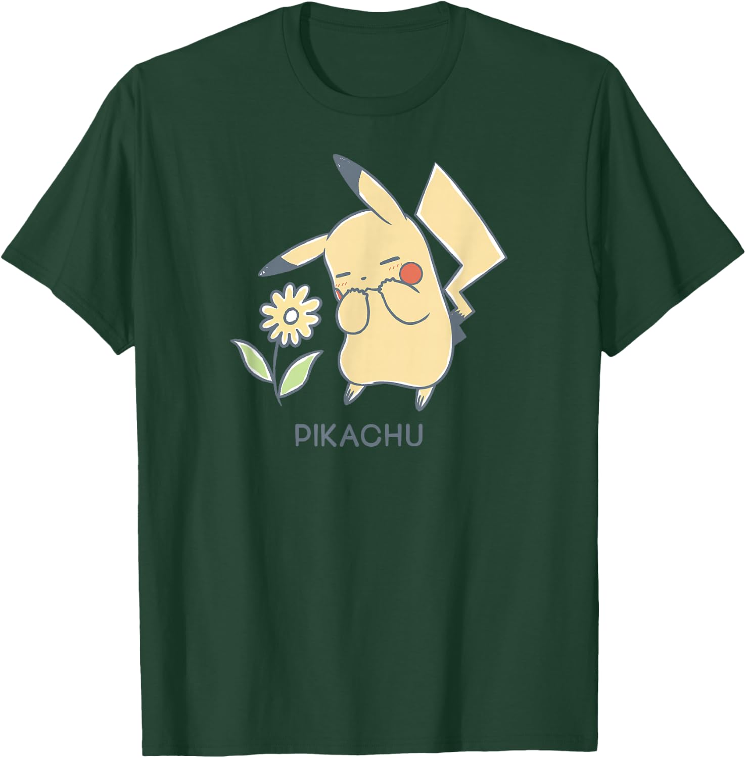Pokémon - Pikachu with Yellow Flower Electric Type Gen 1 T-Shirt - T-Shirt | Forest