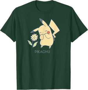 Pokémon - Pikachu with Yellow Flower Electric Type Gen 1 T-Shirt - T-Shirt | Forest