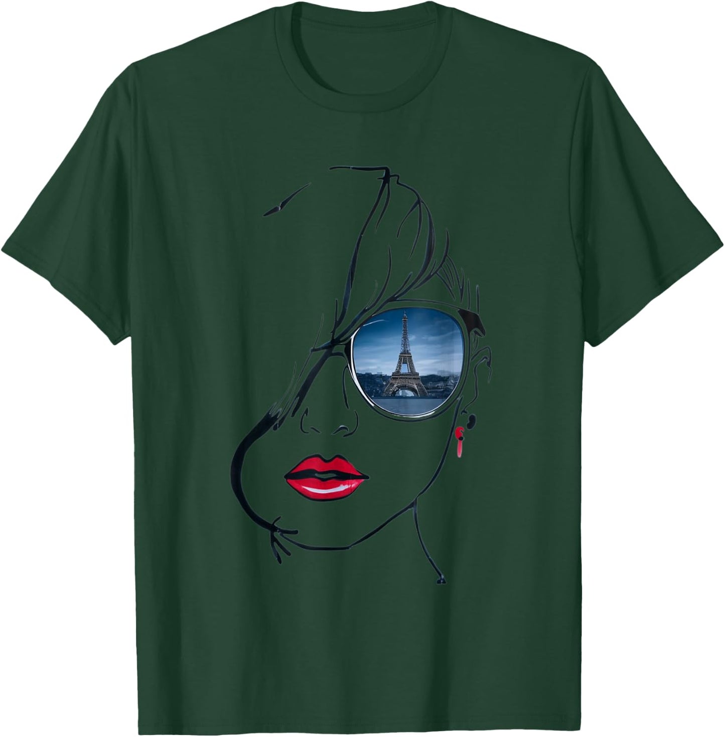 Woman's head lineart, with glasses Eiffel Tower reflection T-Shirt - T-Shirt | Forest