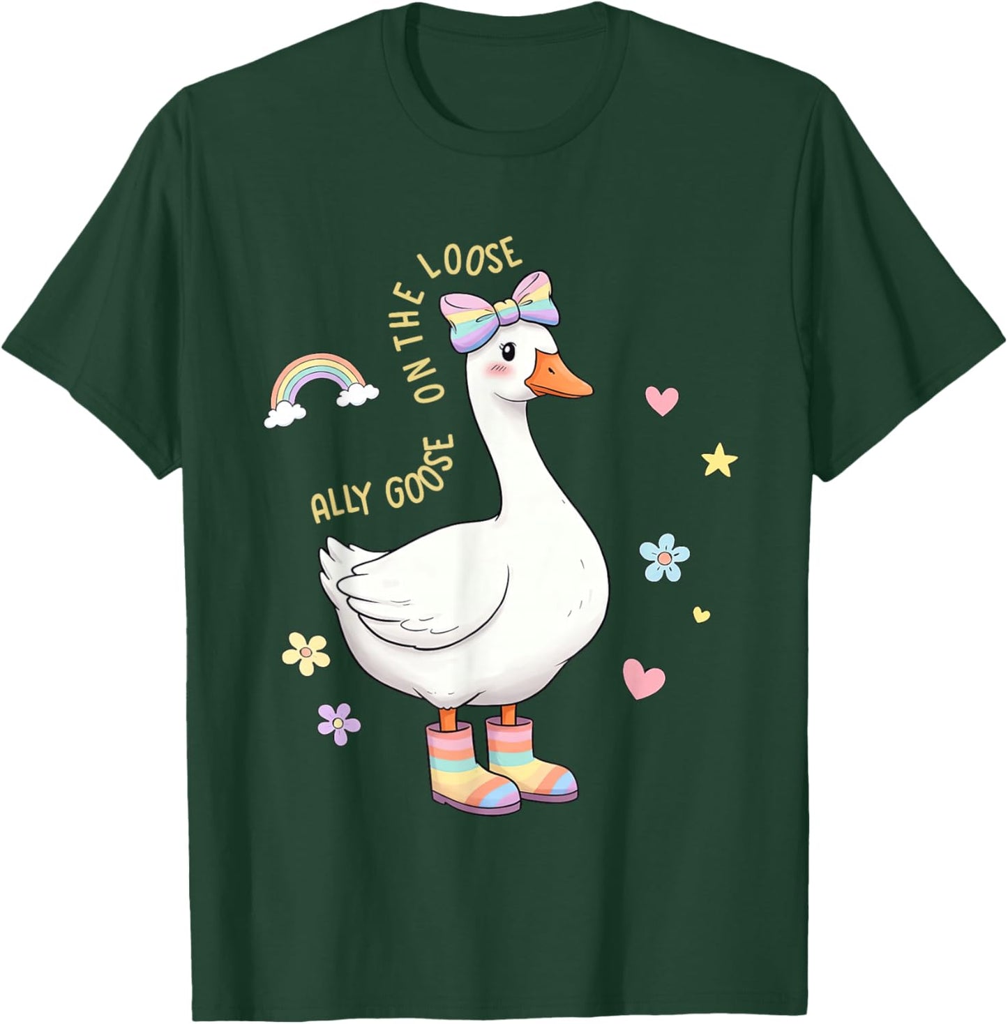 Ally Goose On-The-Loose LGBTQ Pride Month Girly Silly-Goose T-Shirt - T-Shirt | Forest