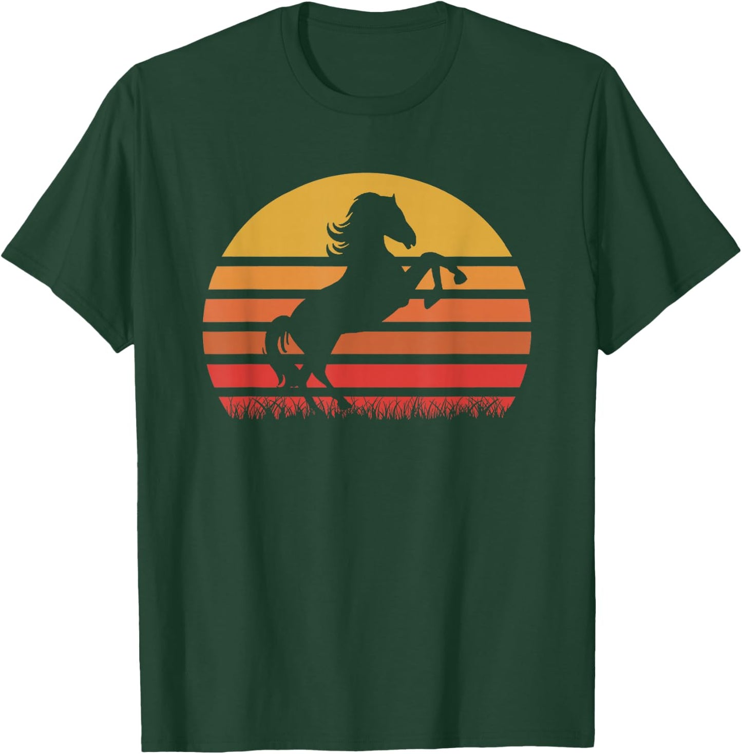 Vintage Sunset Horse, Riding Boy Girl Funny T-Shirt - T-Shirt | Forest