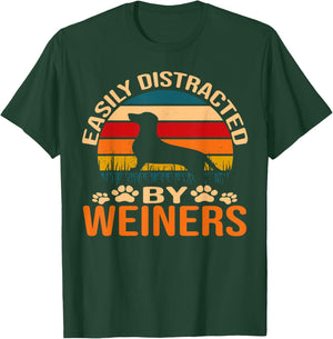 Dachshund Owner Gifts Easily Distracted By Wieners -Adults Black Cotton Blend Short Sleeve Small T-Shirt - T-Shirt | Forest
