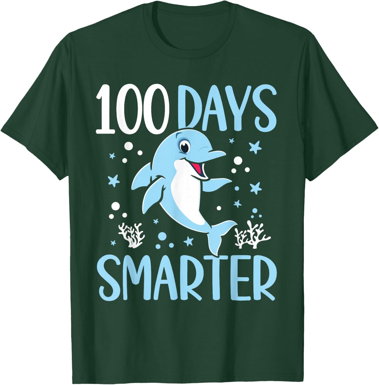 100th Day of School Dolphin 100 Days Smarter Kindergarten T-Shirt - T-Shirt | Forest