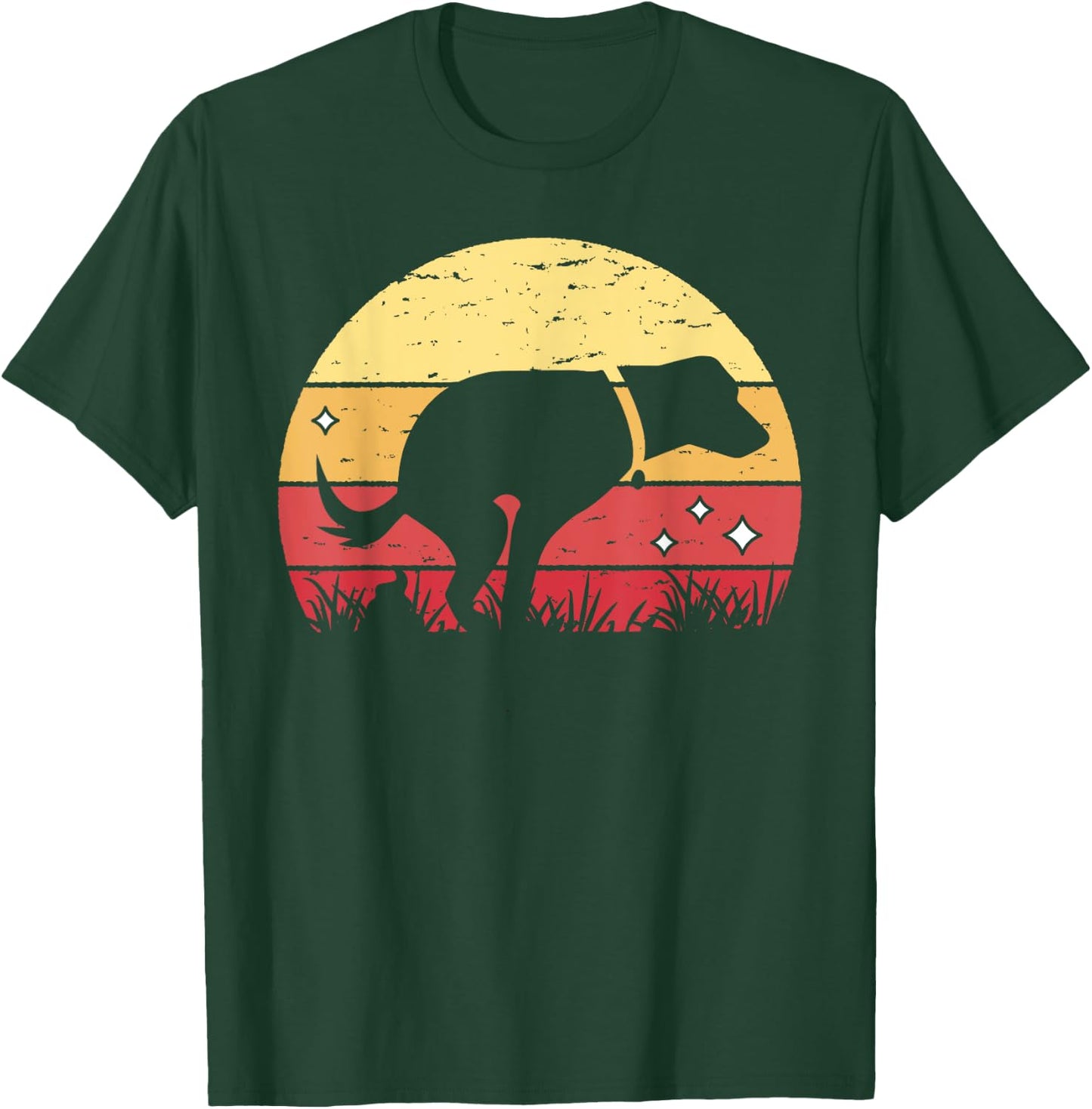 Retro Labrador Sunset Dog Pooping Canine Owner T-Shirt - T-Shirt | Forest