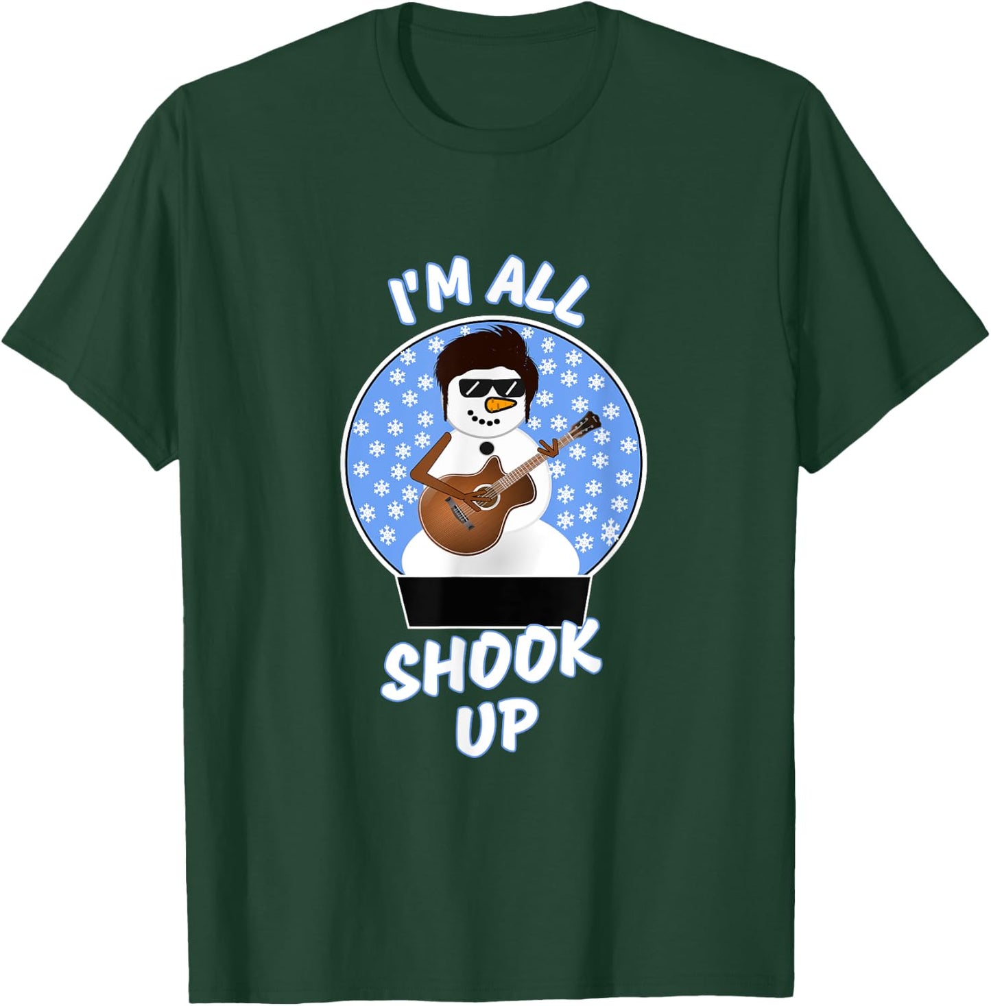 Funny Snowman Guitar Player I'm All Shook Up Xmas Snow Globe T-Shirt - T-Shirt | Forest