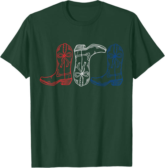 Red White Blue Cowgirl Boots 4th of July Western Retro Boots T-Shirt - T-Shirt | Forest