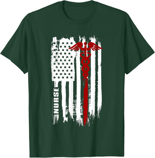American Flag Nurse | USA Nurses Gift T-Shirt - T-Shirt | Forest