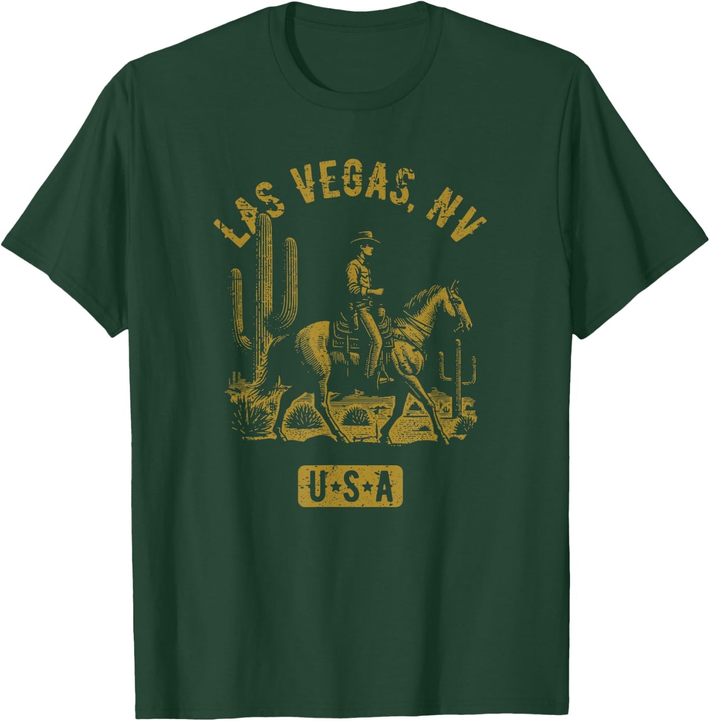 Las Vegas Nevada USA Cowboy Horse Distressed Style Design T-Shirt - T-Shirt | Forest
