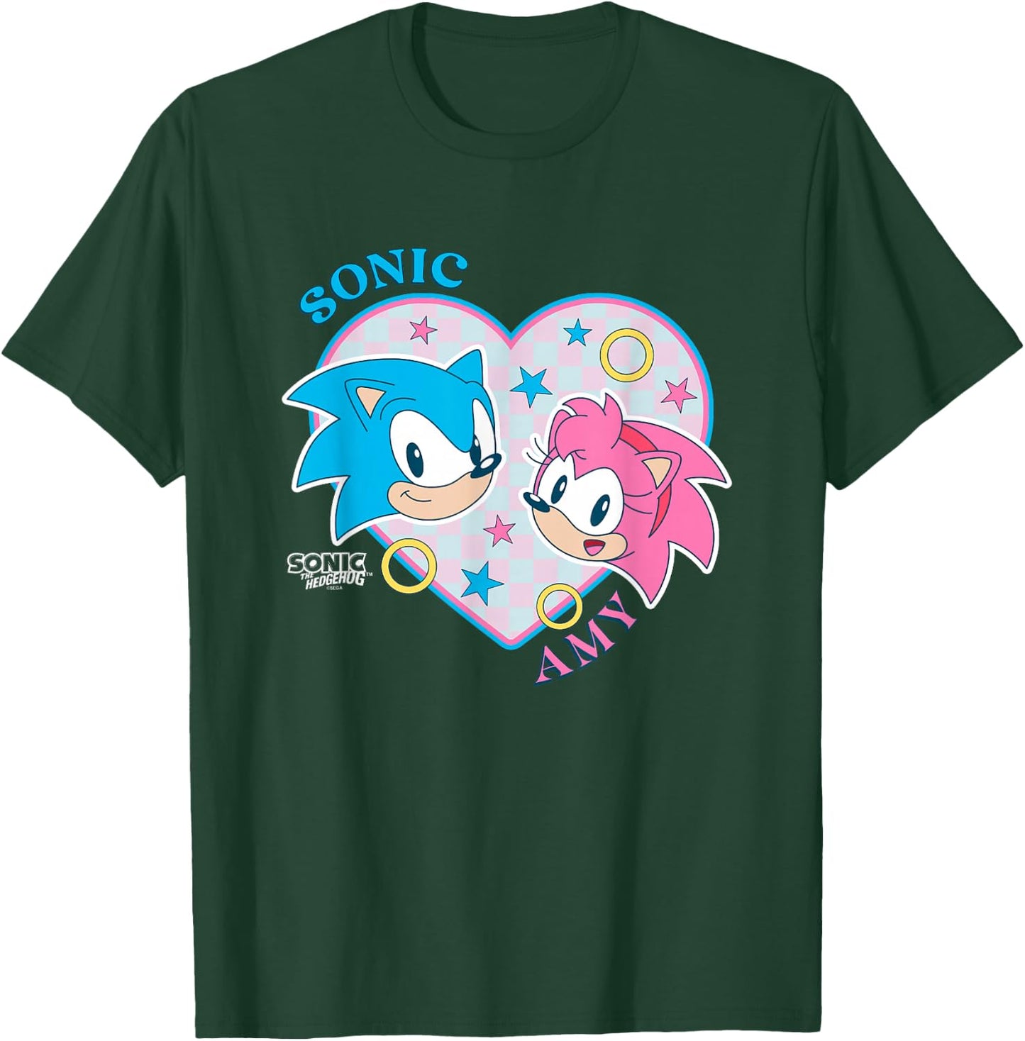 Sonic The Hedgehog Sonic & Amy Heart Shaped Portrait Retro T-Shirt - T-Shirt | Forest