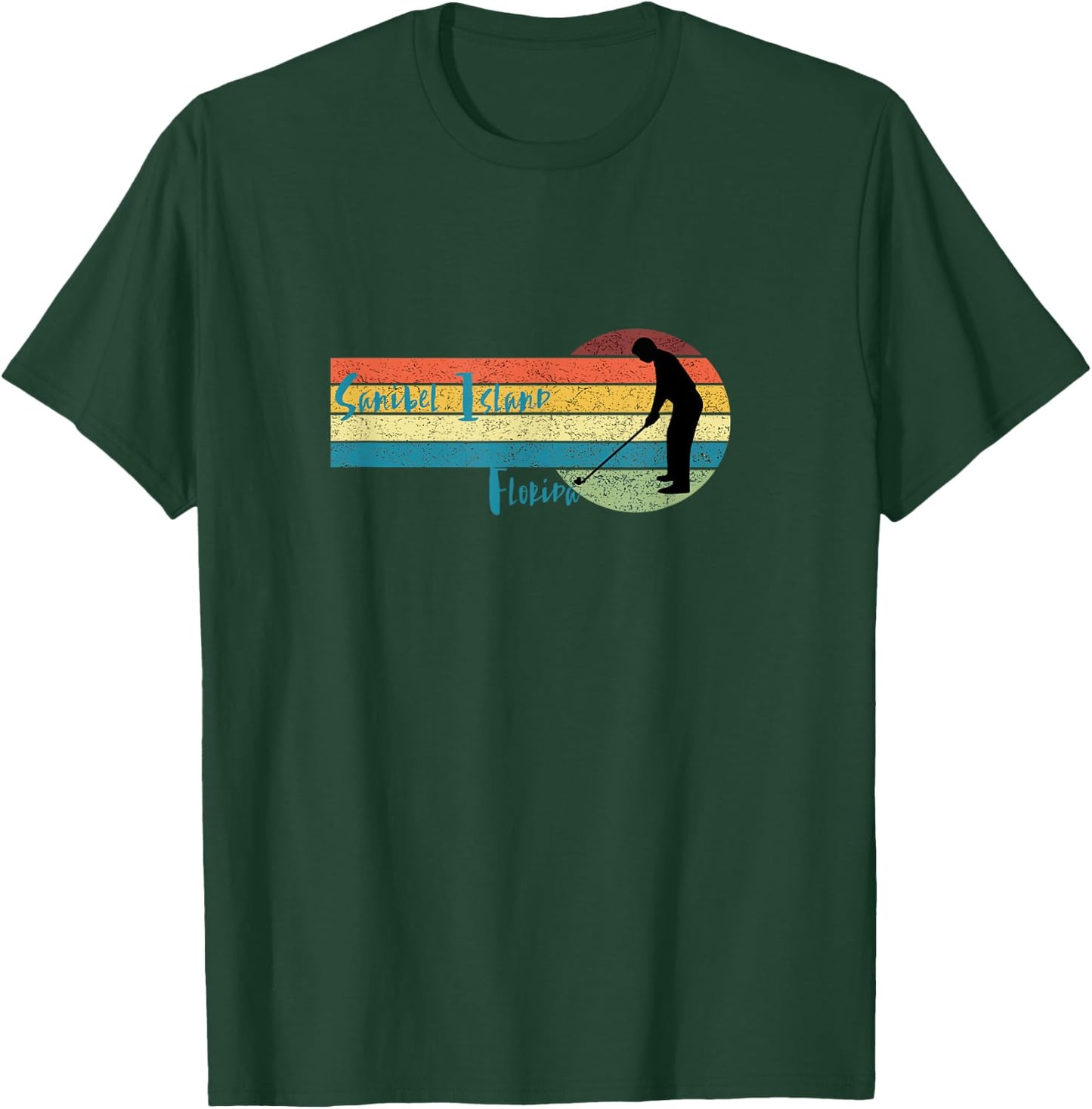 Golf Sanibel Island Fl: Man Golfing in Vintage Sunset T-Shirt - T-Shirt | Forest