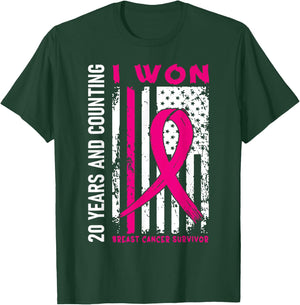I Won Breast Cancer Survivor 20 Year Anniversary Counting T-Shirt - T-Shirt | Forest