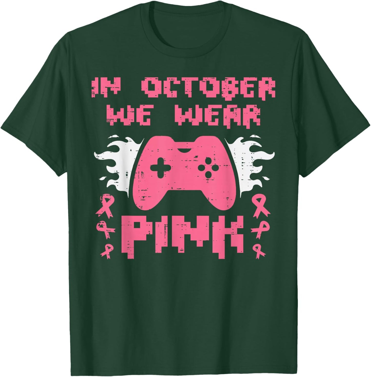 Breast Cancer Aware Gamer October We Wear Pink Men Boys Kids T-Shirt - T-Shirt | Forest