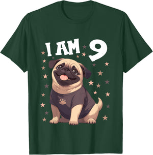 9 Years old 9th birthday Pugs Pug T-Shirt - T-Shirt | Forest